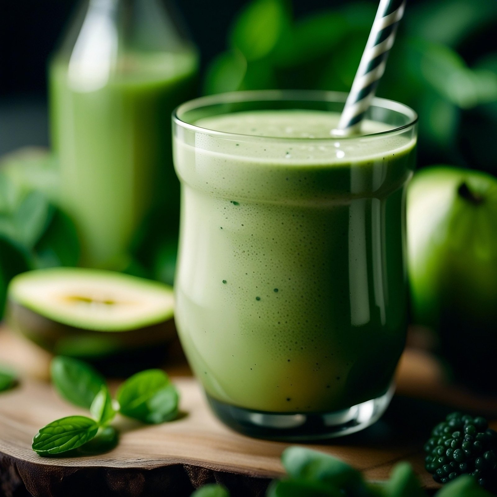 Healthy drinks – green smoothie with spinach and fresh fruit